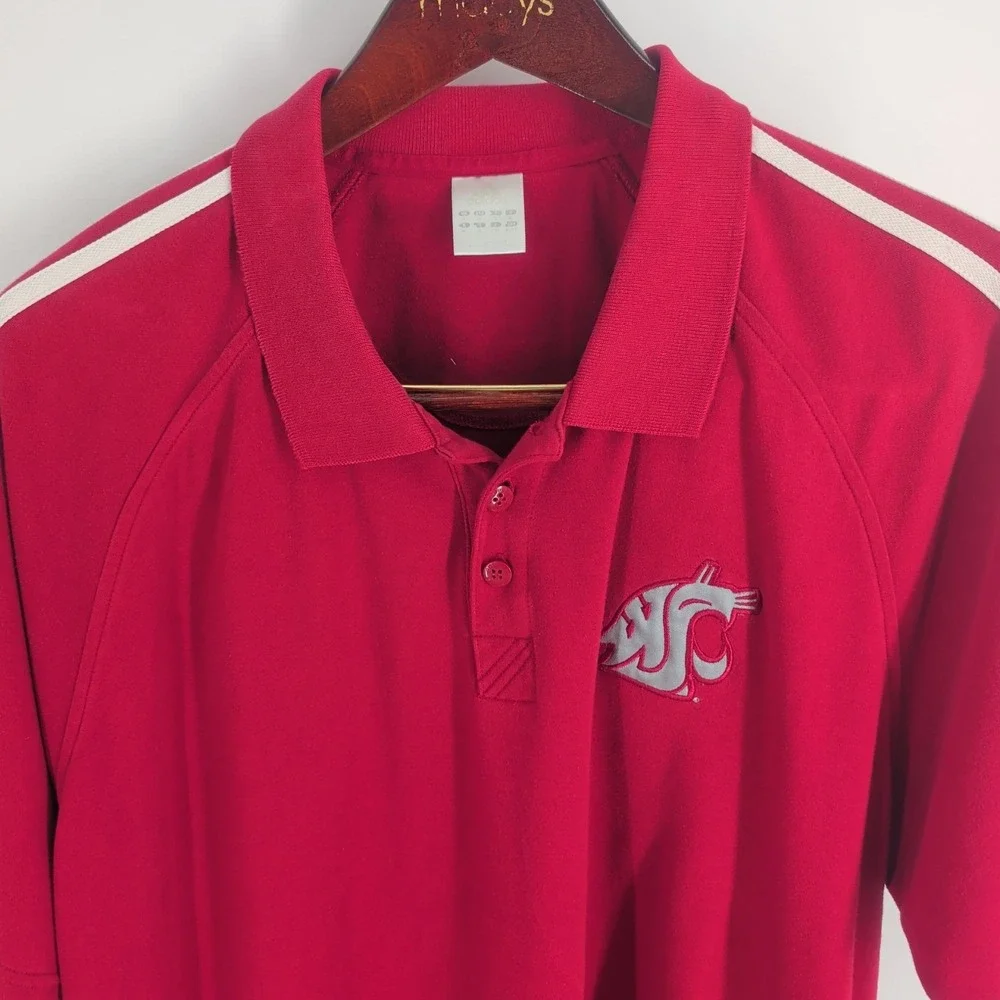 Washington State Cougars Football Adidas Mens Red Pullover Polo Shirt Size XL‎
